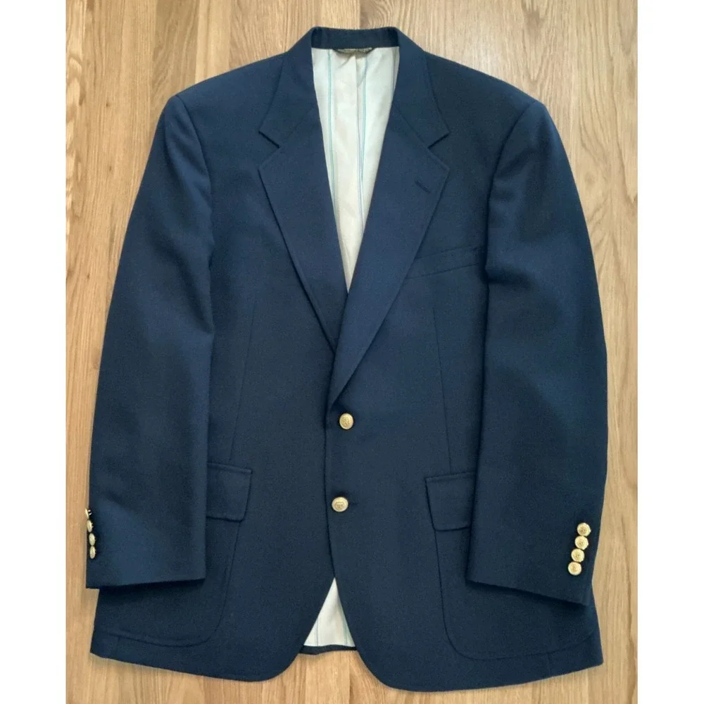 Vintage Navy Blue Sport Coat 42R • Gold Buttons •‎ Academia Ivy Prep Made in USA